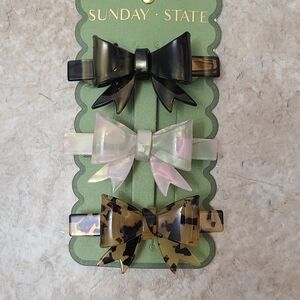 Sunday State Acrylic Bow Hair Barrettes Snap Clips Green, Iridoscent, Tortoise